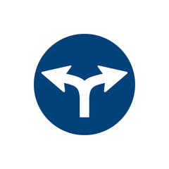 Directional sign indicating split path options in a clear and simple design