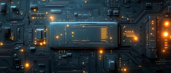 Fototapeta premium Circuit board detail, glowing components