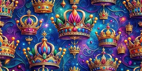 Obraz premium Regal Crowns Abstract Pattern: Elegant King & Princess Crown Design for Royal Textile Prints