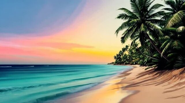 Turquoise Waves at Sunset - Pink Sky 4K Video