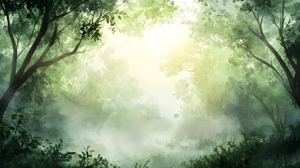 Misty Forest with Watercolor Brushstrokes, Generative AI