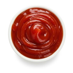 Bowl filled with ketchup sauce on white background