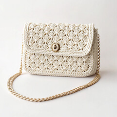 Small crochet shoulder purse on white background