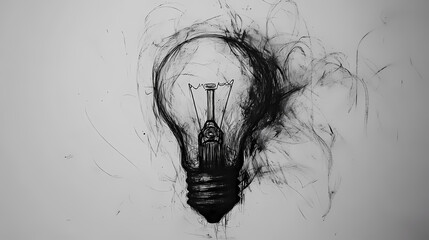 Sketch of a lightbulb illustration symbolizing creativity, innovation, and bright ideas, drawn with charcoal for design inspiration. [Neon Folklore] | Neon Glyphs | bright symbols. Illustration