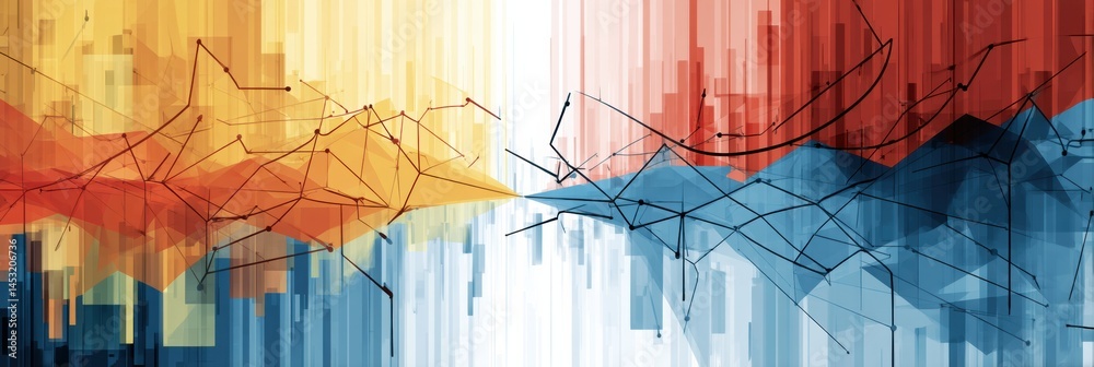 Fototapete contrasting economic forces illustrated by an abstract graph depicting opposing trends with vibrant 