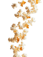 Close-Up of Ten Popcorn Kernels Falling on transparent background