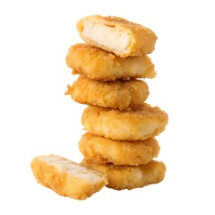 Stack of Crispy Breaded Chicken Nuggets on White Background