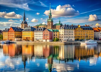 Fototapeta premium Stockholm Gamla Stan: Charming Old Town Waterfront View, Sweden