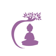 Seamless pattern of Buddha sitting below of the Bodhi tree. Background celebrate Waisak or vesak day ceremony 