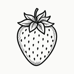 Cute Black and White Strawberry Sketch with Dotted Texture.