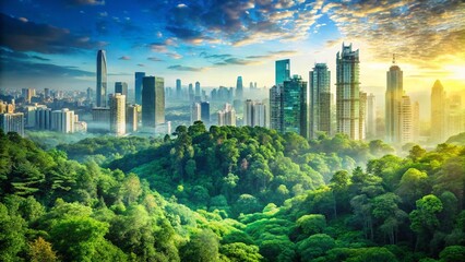 Sustainable Growth: Balancing Development and Environmental Resources - Double Exposure Stock Photo