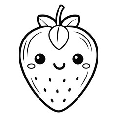 Hand Drawn Black and White Strawberry Cartoon for Coloring Books.