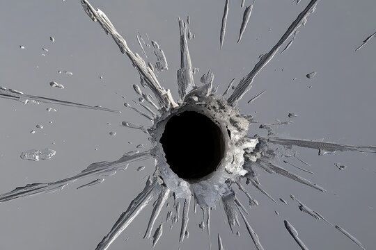 Shattered glass, a circular hole, radial cracks