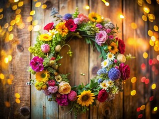 Vibrant Colorful Floral Wreath, Candid Spring Flowers Photography