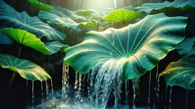 When water falls on taro leaves, the water does not wet the leaves because the leaves are waterproof.