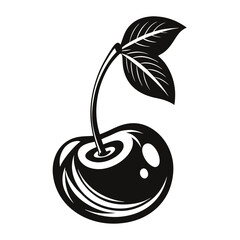 Minimalist Black and White Cherry Illustration with Bold Contours.