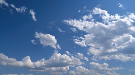 Obraz premium Vast blue sky with scattered clouds, a serene minimalist canvas of endless calm