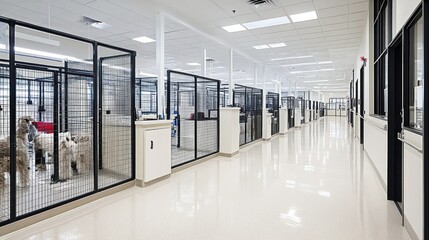 Modern animal care facility with individual kennels