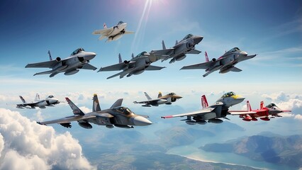 "A Skyward Duel: The Fighter Soars Beneath the Fiery Sunset"