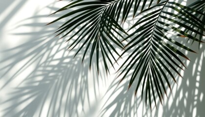 Tropical foliage and subtle shadows creating an ambience of serenity and peacefullness in a minimalist fashion concept