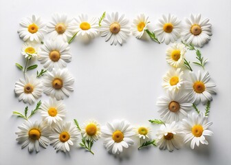 Fototapeta premium White Daisies Floral Frame Mockup: High-Key Food Photography Background