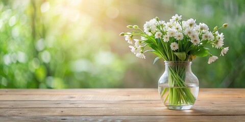 White Flowers & Green Plant Vase on Table - Elegant Spring Still Life