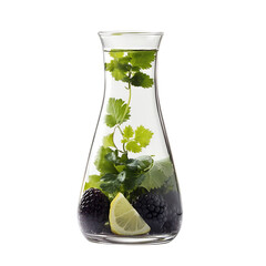 Blackberries Cilantro and Lemon Verbena in a Glass Vase Isolated on Transparent Background