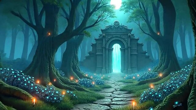 Midnight Whispers: Journey Through the Glowing Forest to a Gothic Castle