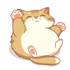 Cute Chubby Cat Stretching Illustration - Playful Cartoon Pet Animal