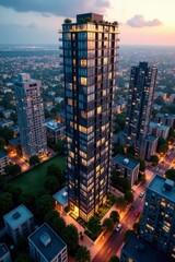 Obraz premium Luxury high-rise apartments Birmingham, aerial perspective, development, centre