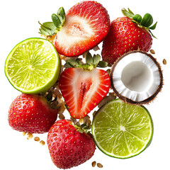 Vibrant Fruit Pop Energetic Mix of Strawberry Lime Isolated on Transparent Background