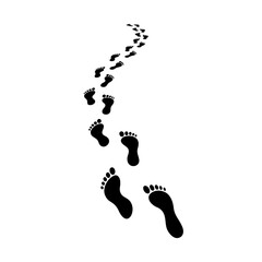 Footprints Leading Away on White Background