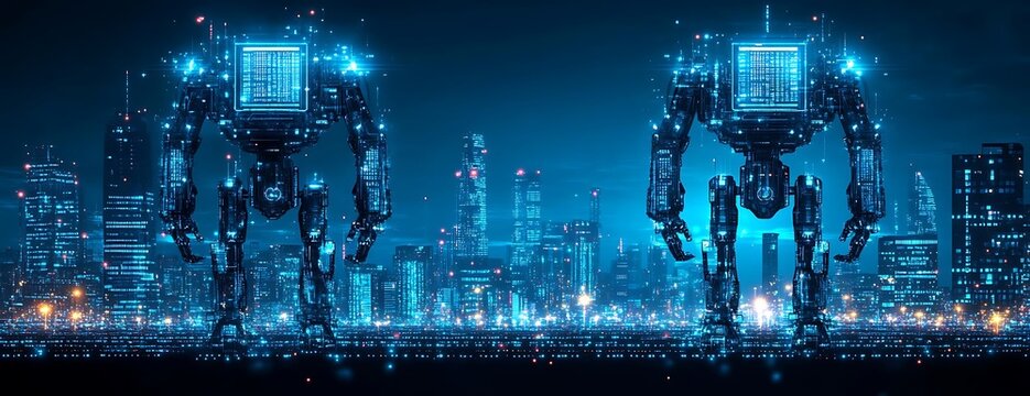 Robots in futuristic city
