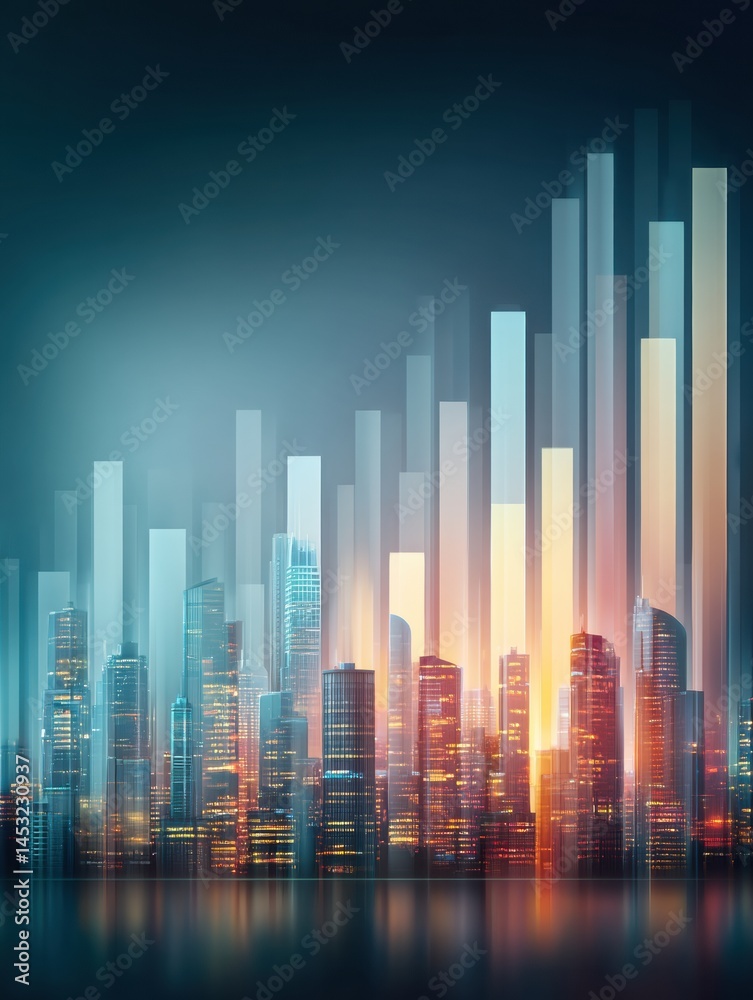 Poster City Skyline Transitions Into Bar Chart Representing Inflation Trends in an Urban Landscape Generative AI