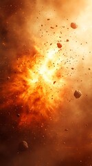 Obraz premium Cosmic explosion, space debris, fiery chaos