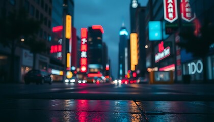 city street at night with neon lights