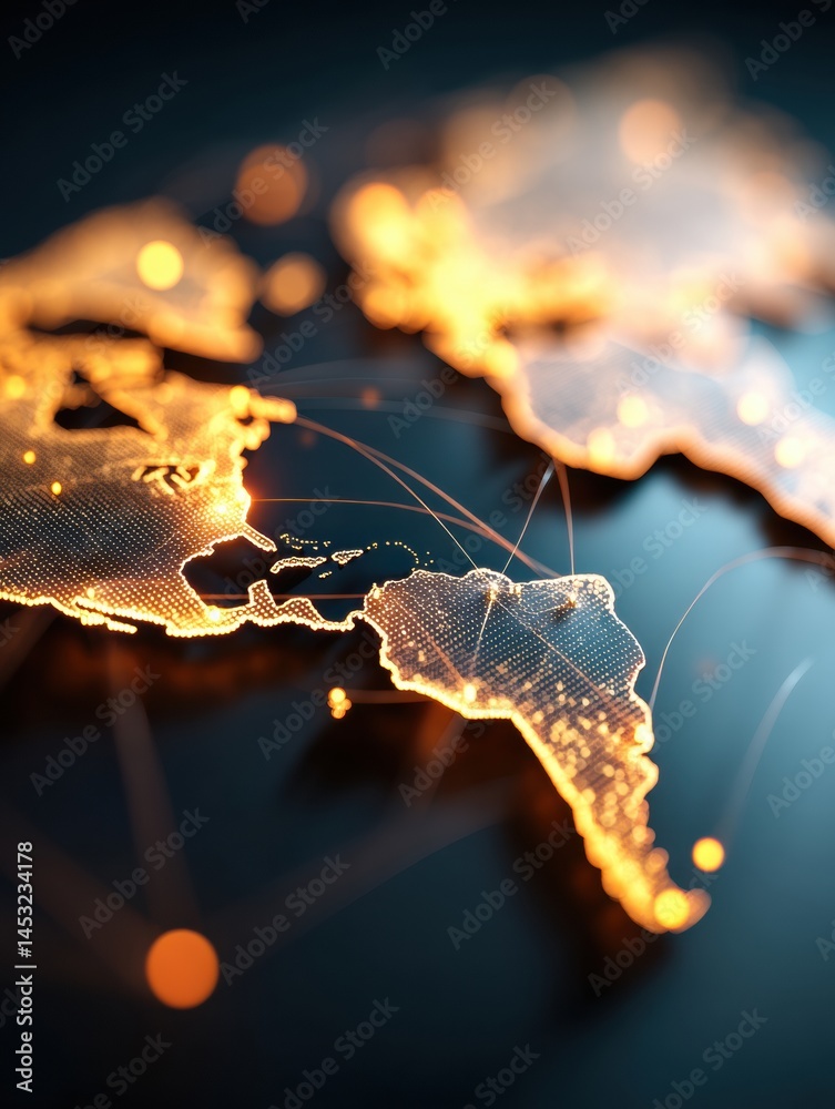 Leinwandbilder Exploration of Global Online Shopping Networks Represented by a Glowing World Map With Vibrant Connections Generative AI