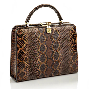 Faux python print purse on white background