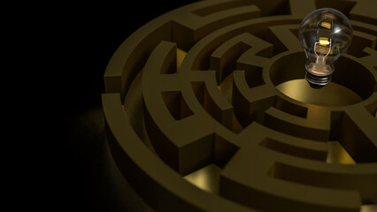 The Light bulb and maze for creative concept 3d Rendering.