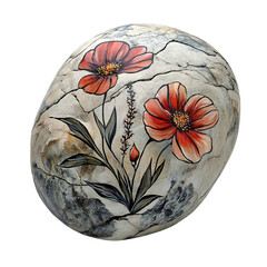 A Hand Painted Remembrance Stone with Vase and Flowers Isolated on Transparent Background