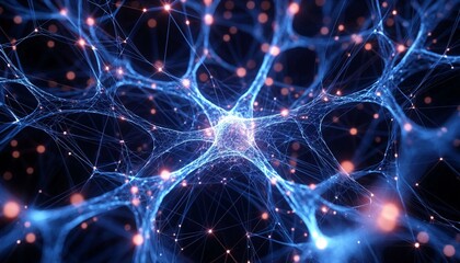 Obraz premium Neural network structure glowing in blue tones against black background 