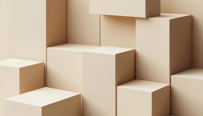 Minimalist geometric blocks in warm beige tones on a clean background  
