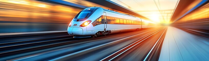 Naklejka premium High-speed train sunset travel