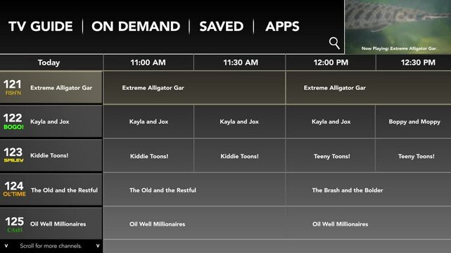  A Modern Generic TV Guide for Cable or Satellite Channel Screen.