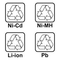 Battery recycling symbols , Japanese battery recycling icons , black and white vector illustration