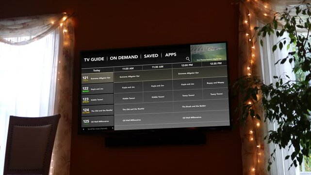 A Modern Generic TV Guide on Living Room Wall Mounted TV.