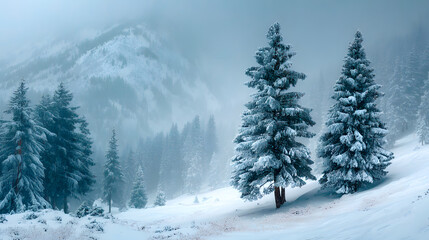 Snowy Winter Landscape with Falling Snow – Blank White Background for Text
