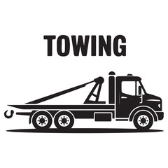 Car towing truck icon. Vector Black silhouettes. with white background