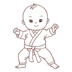 Obraz premium Cute Cartoon Illustration of a Little Master Practicing Karate Moves at a Dojo During Daytime Generative AI