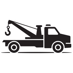 Car towing truck icon. Vector Black silhouettes. with white background